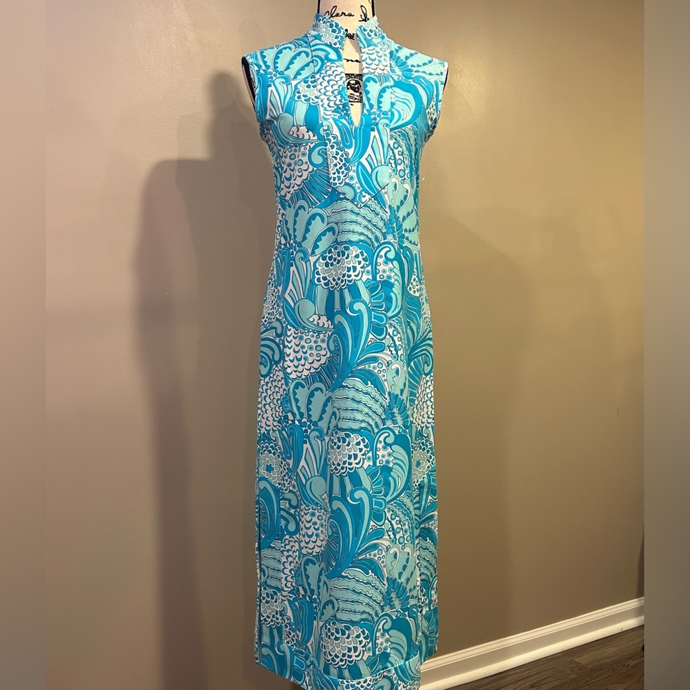 Jude Connally Turquoise & White Printed Midi Dress - Picture 4 of 16